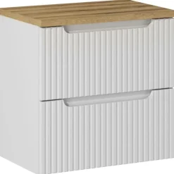Mobile bagno sospeso 60cm cannettato 2 cassetti bianco rovere Cleany
