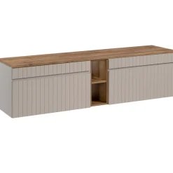 Mobile bagno sospeso 180cm cannettato con 2 lavabi, colonna e 2 specchi beige Autentic