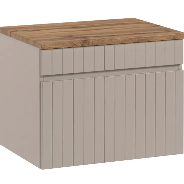 Mobile bagno sospeso 80cm cannettato 1 cassettone e vani beige Autentic
