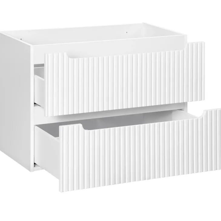 Mobile bagno sospeso 80cm cannettato con lavabo 2 cassetti bianco Cleany