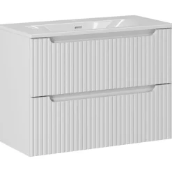 Mobile bagno sospeso 80cm cannettato con lavabo 2 cassetti bianco Cleany