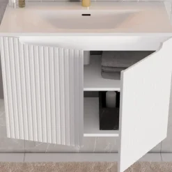 Mobile bagno sospeso 80cm cannettato con lavabo 2 ante bianco Cleany