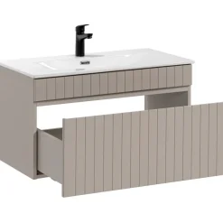 Mobile bagno sospeso 80cm cannettato con lavabo 1 cassettone beige Autentic