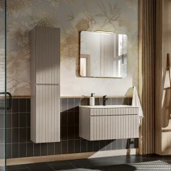 Mobile bagno sospeso 80cm cannettato con lavabo 1 cassettone beige Autentic
