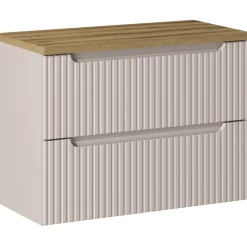 Mobile bagno sospeso 80cm cannettato 2 cassetti beige rovere Cleany