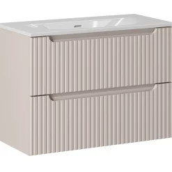 Mobile bagno sospeso 80cm cannettato con lavabo 2 cassetti beige Cleany