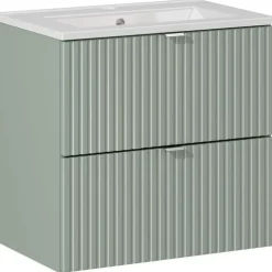 Mobile bagno sospeso 60cm cannettato con lavabo 2 cassetti verde salvia Greeny