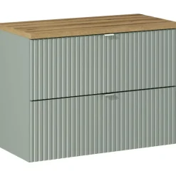 Mobile bagno sospeso 80cm cannettato 2 cassetti verde salvia rovere Greeny
