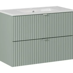 Mobile bagno sospeso 80cm cannettato con lavabo 2 cassetti verde salvia Greeny