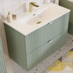 Mobile bagno sospeso 80cm cannettato con lavabo 2 cassetti verde salvia Greeny