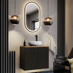 Mobile bagno sospeso 80cm cannettato 2 ante nero rovere Cleany