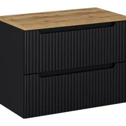 Mobile bagno sospeso 80cm cannettato 2 cassetti nero rovere Cleany