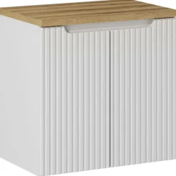 Mobile bagno sospeso 60cm cannettato 2 ante bianco rovere Cleany