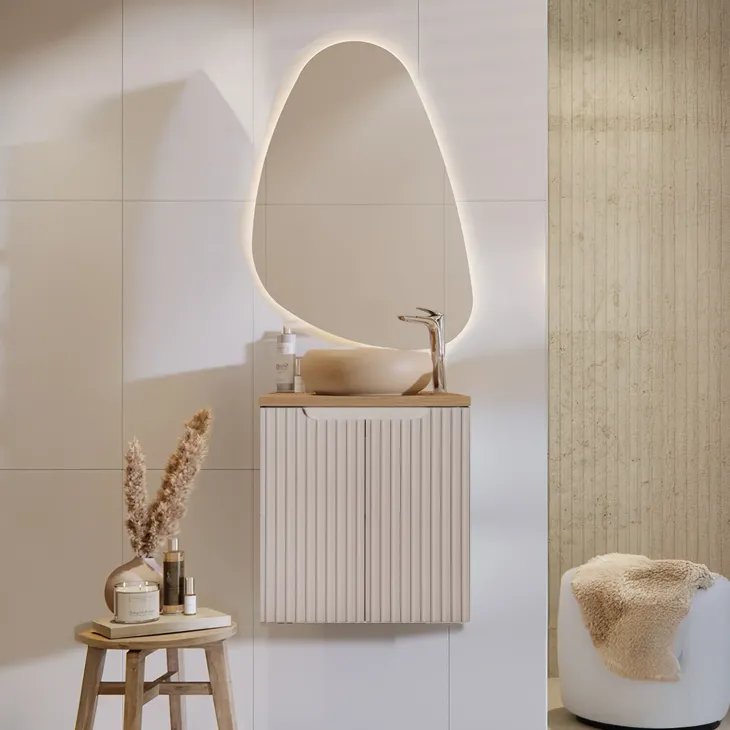 Mobile bagno sospeso 50cm cannettato 2 ante beige rovere Cleany