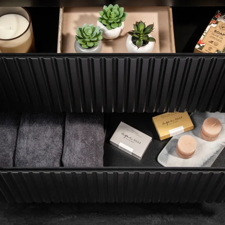 Mobile bagno sospeso 80cm cannettato con lavabo 2 cassetti nero Cleany