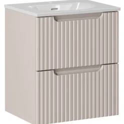 Mobile bagno sospeso 50cm cannettato con lavabo 2 cassetti beige Cleany
