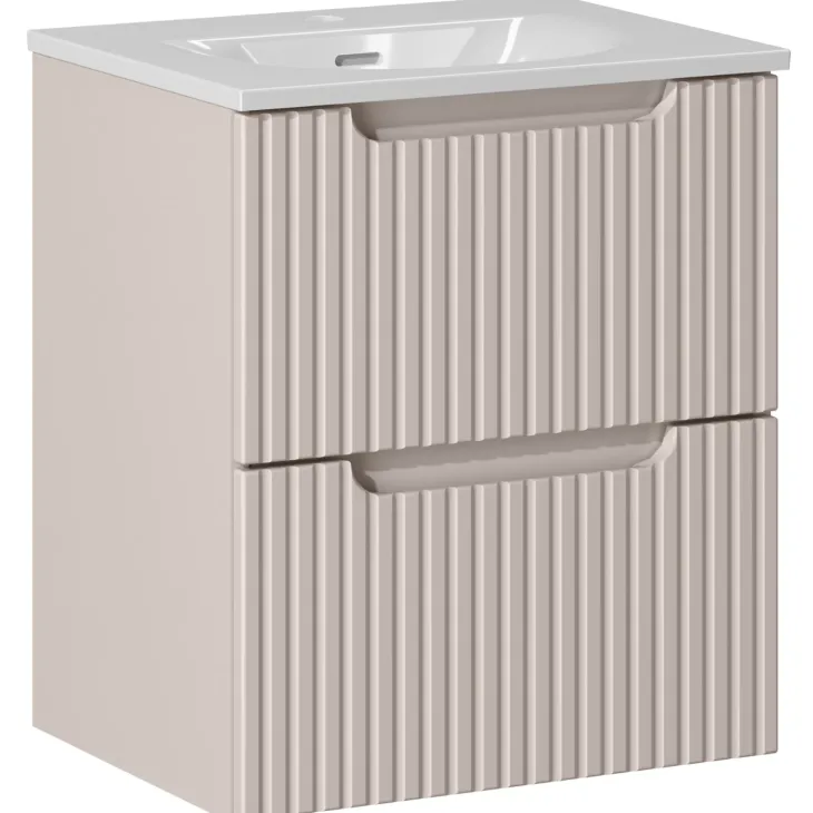 Mobile bagno sospeso 50cm cannettato con lavabo 2 cassetti beige Cleany