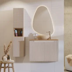 Mobile bagno sospeso 80cm cannettato 2 ante beige rovere Cleany
