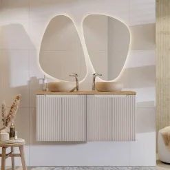 Mobile bagno sospeso 120cm cannettato 4 ante beige rovere Cleany