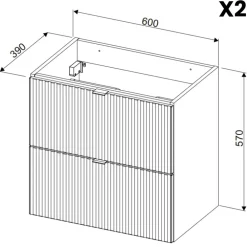Mobile bagno sospeso 120cm cannettato 4 cassetti beige rovere Cleany