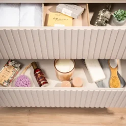 Mobile bagno sospeso 140cm cannettato 4 cassetti beige bianco Cleany