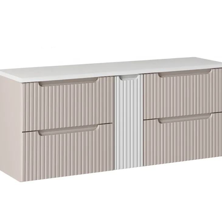 Mobile bagno sospeso 140cm cannettato 4 cassetti beige bianco Cleany