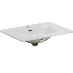 Mobile bagno sospeso 60cm cannettato con lavabo da incasso, colonna e specchio bianco Autentic