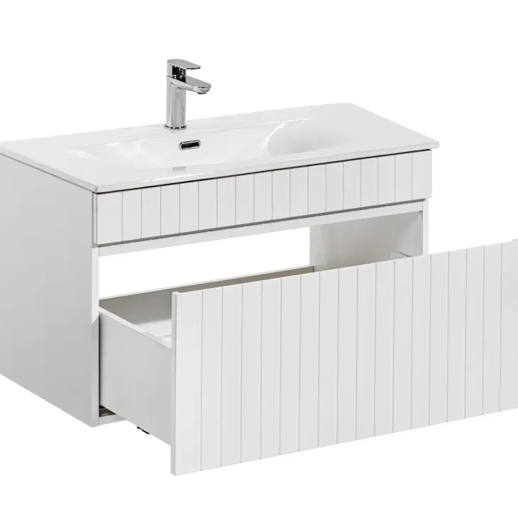 Mobile bagno sospeso 80cm cannettato con lavabo 1 cassettone bianco Autentic
