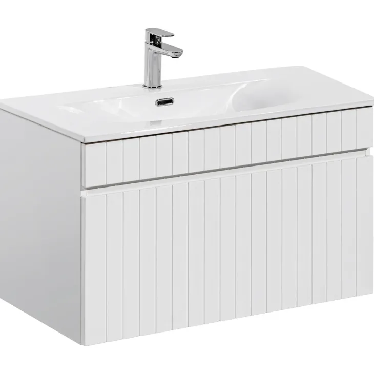 Mobile bagno sospeso 80cm cannettato con lavabo 1 cassettone bianco Autentic