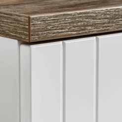 Mobile bagno sospeso 60cm cannettato con lavabo, colonna e specchio bianco Autentic