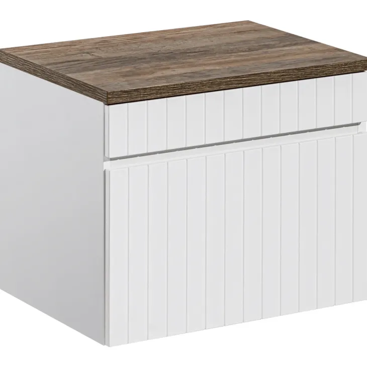 Mobile bagno sospeso 60cm cannettato con lavabo, colonna e specchio bianco Autentic