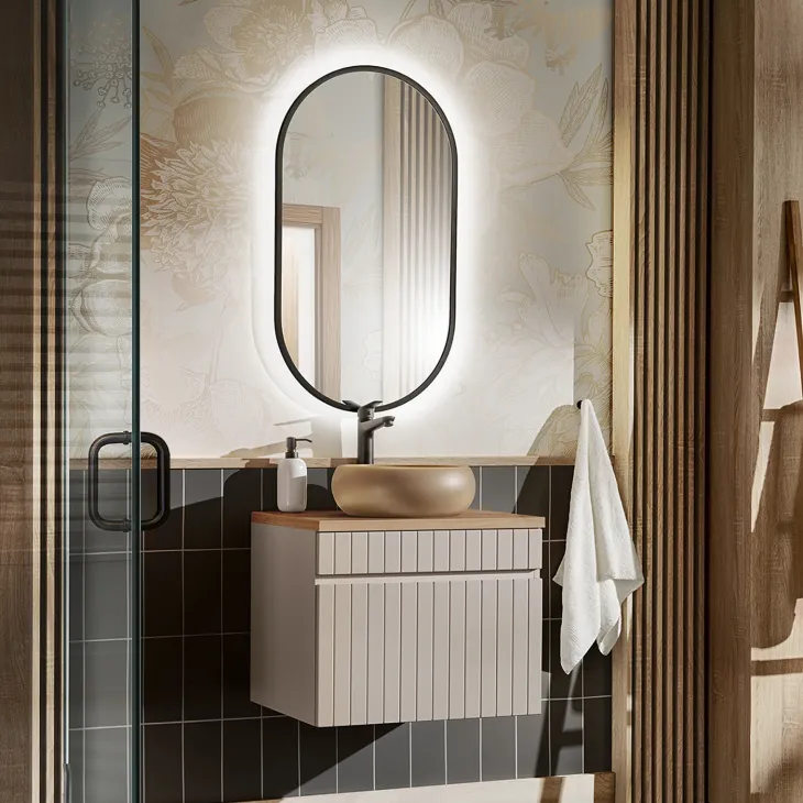 Mobile bagno sospeso 60cm cannettato 1 cassettone beige Autentic