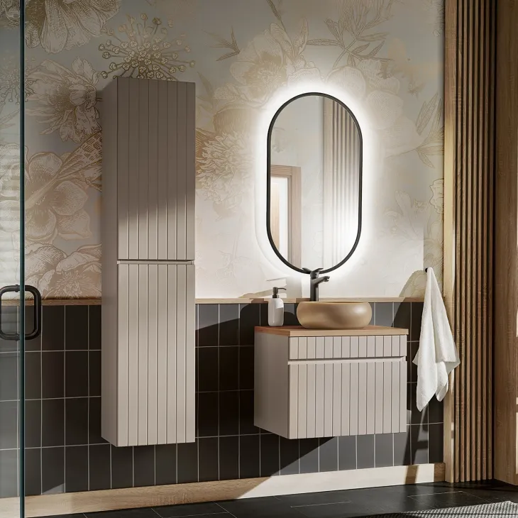 Mobile bagno sospeso 60cm cannettato 1 cassettone beige Autentic