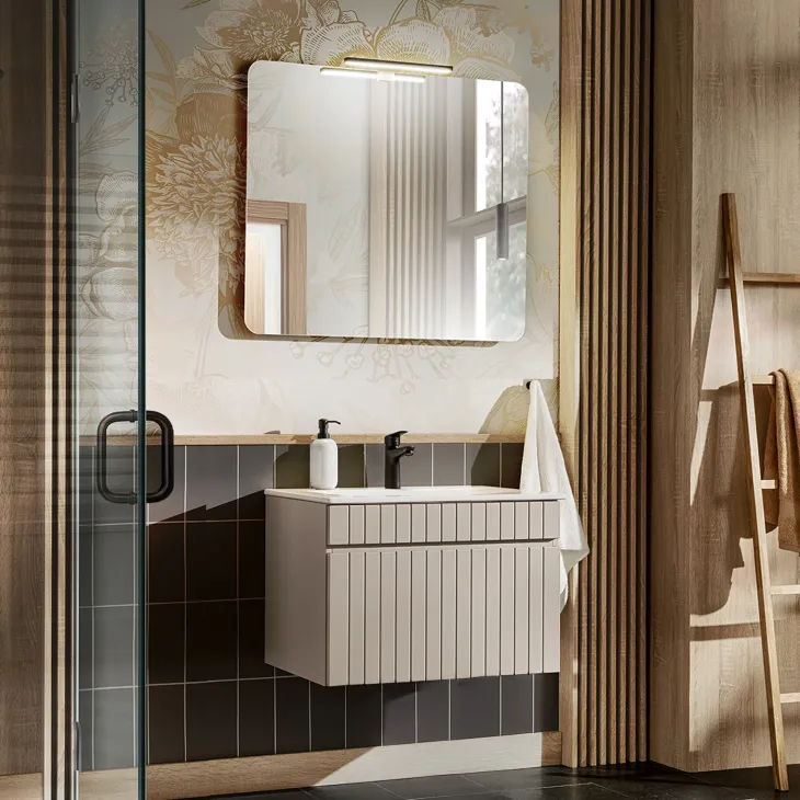 Mobile bagno sospeso 60cm cannettato con lavabo 1 cassettone beige Autentic