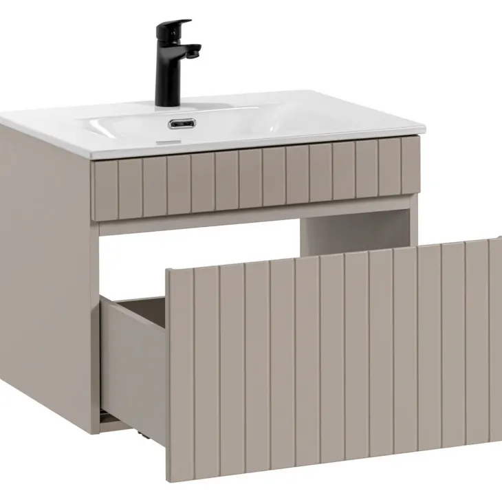 Mobile bagno sospeso 60cm cannettato con lavabo 1 cassettone beige Autentic