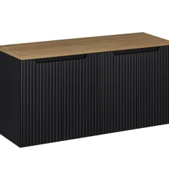 Mobile bagno sospeso 120cm cannettato 4 ante nero rovere Cleany