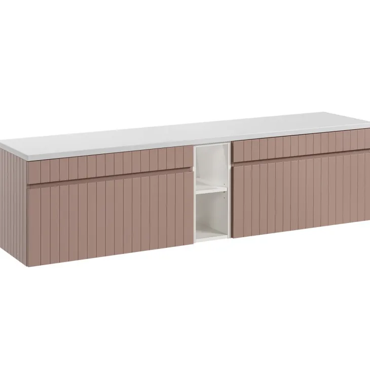 Mobile bagno sospeso 180cm cannettato 2 cassettoni rosa Autentic