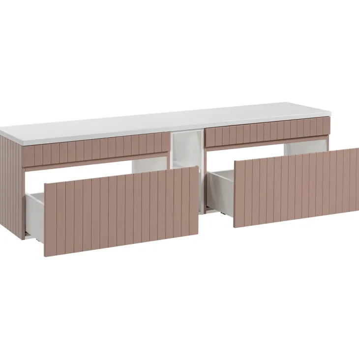 Mobile bagno sospeso 180cm cannettato 2 cassettoni rosa Autentic