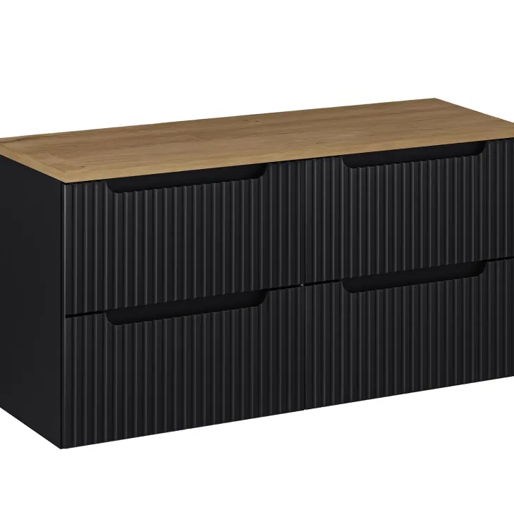 Mobile bagno sospeso 120cm cannettato 4 cassetti nero rovere Cleany