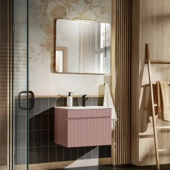 Mobile bagno sospeso 60cm cannettato con lavabo 1 cassettone rosa Autentic