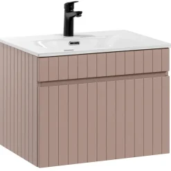 Mobile bagno sospeso 60cm cannettato con lavabo 1 cassettone rosa Autentic