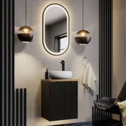 Mobile bagno sospeso 50cm cannettato 2 ante nero rovere Cleany