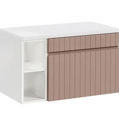 Mobile bagno sospeso 80cm cannettato 1 cassettone e vani rosa Autentic