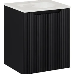 Mobile bagno sospeso 50cm cannettato con lavabo 2 ante nero Cleany