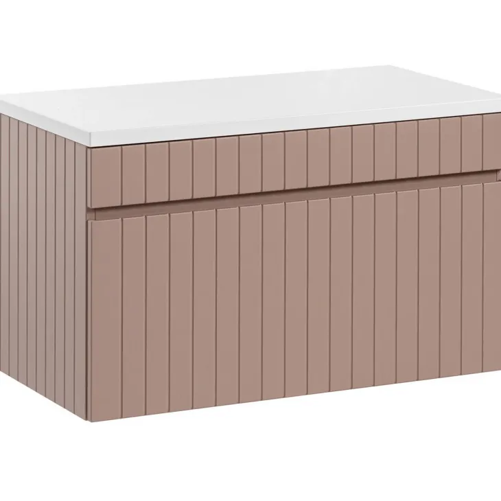 Mobile bagno sospeso 80cm cannettato 1 cassettone rosa Autentic