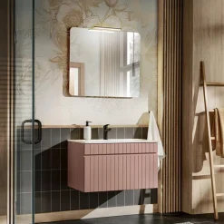 Mobile bagno sospeso 80cm cannettato con lavabo 1 cassettone rosa Autentic