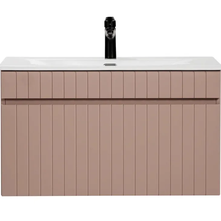 Mobile bagno sospeso 80cm cannettato con lavabo 1 cassettone rosa Autentic