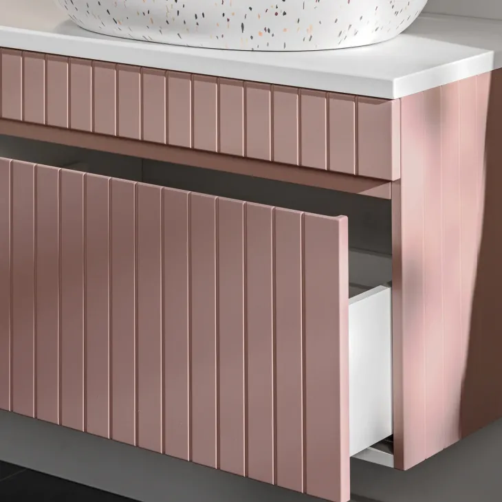 Mobile bagno sospeso 80cm cannettato con lavabo 1 cassettone rosa Autentic