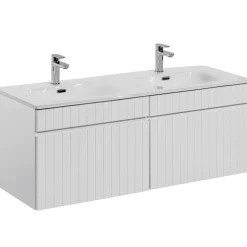 Mobile bagno sospeso 120cm cannettato con 2 lavabi 2 cassettoni bianco Autentic