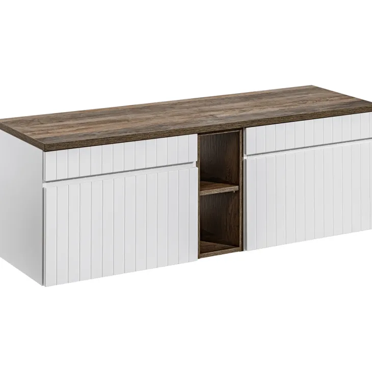 Mobile bagno sospeso 140cm cannettato 2 cassettoni bianco quercia Autentic